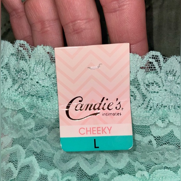 CANDIE'S Mint Lace Cheeky Panty, sz L, with matching Strapless Bandeau Bra, NWT - Picture 3 of 13